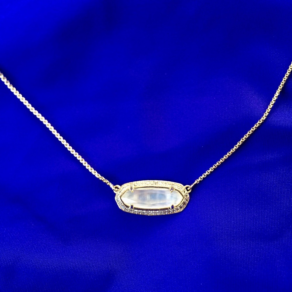 Kendra Scott Annika Pave Silver Necklace Mother Of Pearl Rare HTF Retired Style - Picture 4 of 4